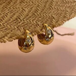 Free People Gold Teardrop Huggie Earrings with Star Crystals